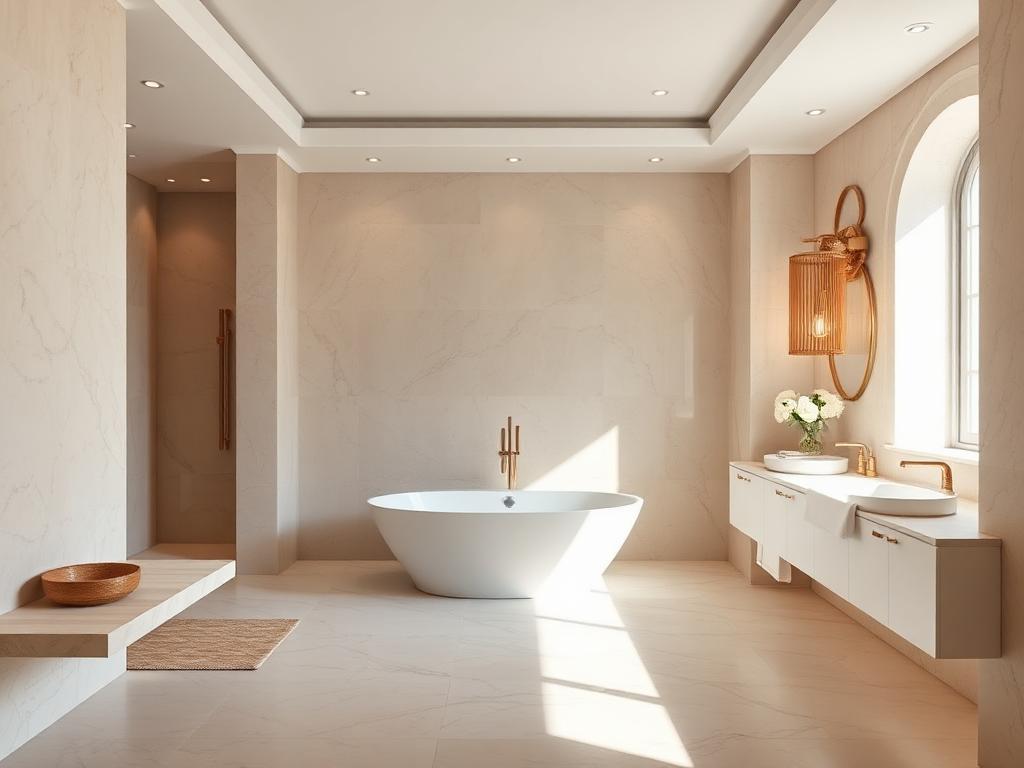 Spa-like bathroom in travertine stone